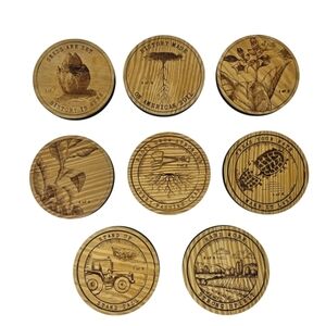 American History Farmcore Set Of 8 Burnt Wooden Coasters Limited Edition